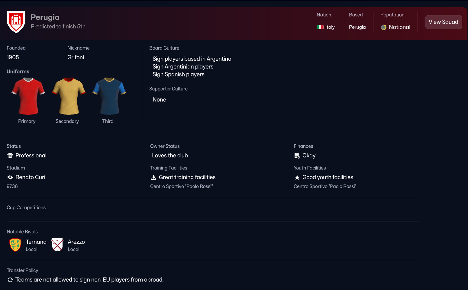 Perugia FC Info